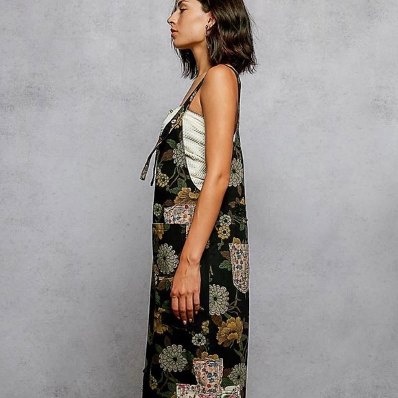 POL Wide Leg Floral Print and Patchwork Overalls - Picture 3 of 16